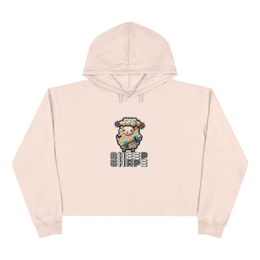 Sheep Shape Raw Bottom Hem Crop Hoodie