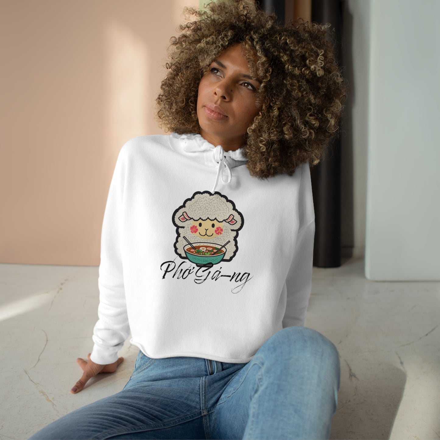 "Pho Ga-ng" Raw Bottom Crop Hoodie