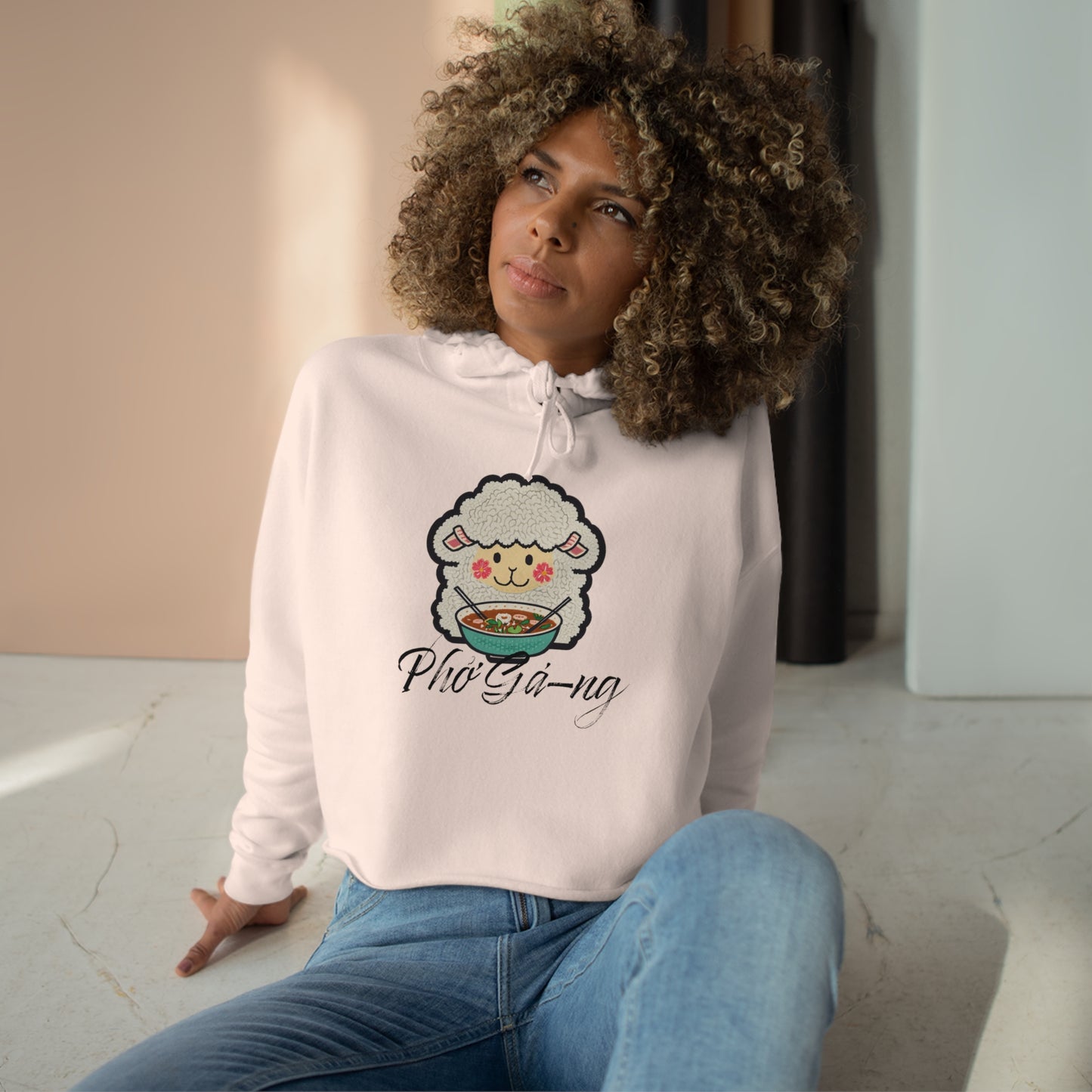 "Pho Ga-ng" Raw Bottom Crop Hoodie